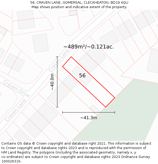 56, CRAVEN LANE, GOMERSAL, CLECKHEATON, BD19 4QU: Plot and title map