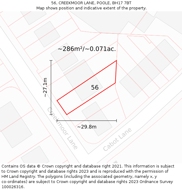 56, CREEKMOOR LANE, POOLE, BH17 7BT: Plot and title map