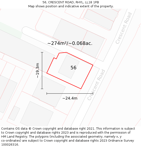 56, CRESCENT ROAD, RHYL, LL18 1PB: Plot and title map