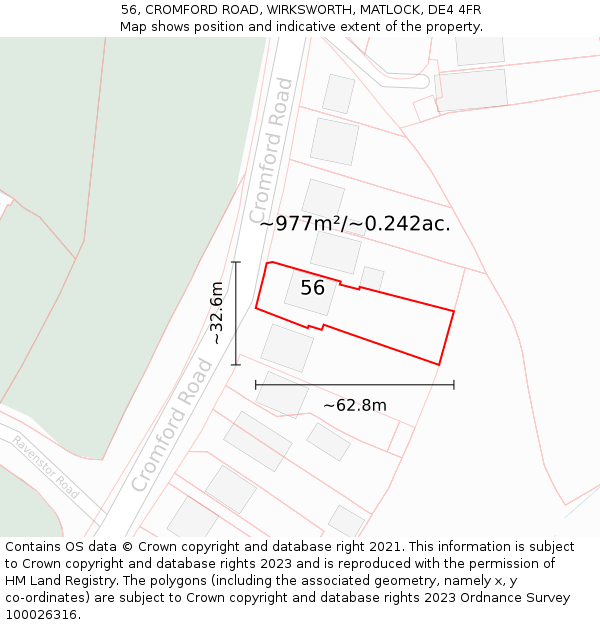 56, CROMFORD ROAD, WIRKSWORTH, MATLOCK, DE4 4FR: Plot and title map