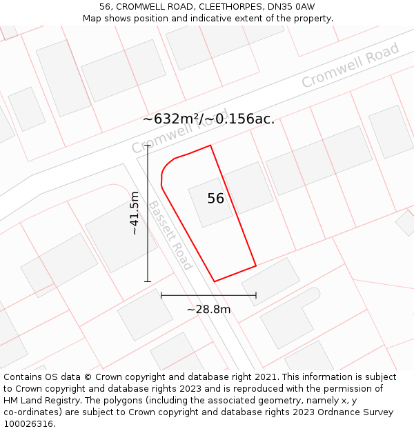 56, CROMWELL ROAD, CLEETHORPES, DN35 0AW: Plot and title map