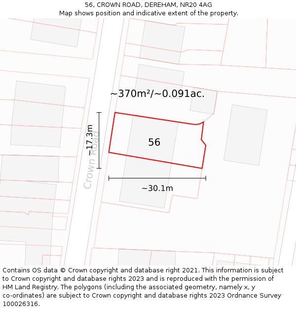 56, CROWN ROAD, DEREHAM, NR20 4AG: Plot and title map