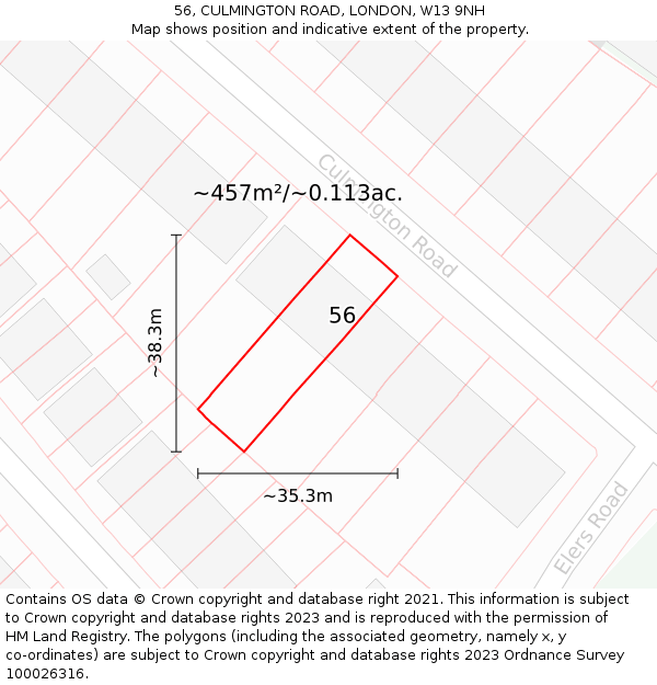 56, CULMINGTON ROAD, LONDON, W13 9NH: Plot and title map