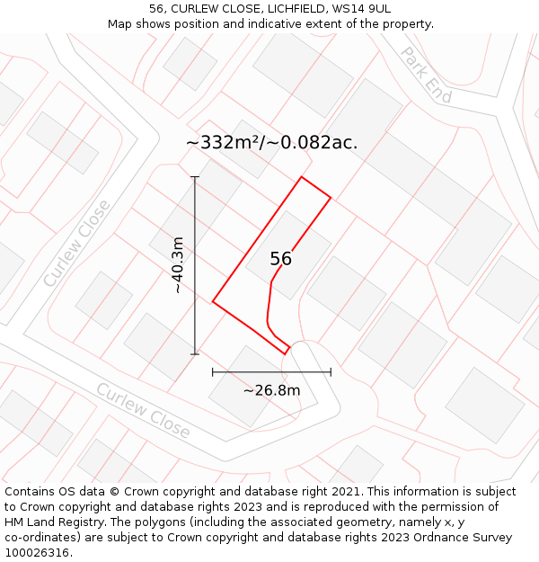 56, CURLEW CLOSE, LICHFIELD, WS14 9UL: Plot and title map