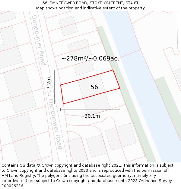 56, DANEBOWER ROAD, STOKE-ON-TRENT, ST4 8TJ: Plot and title map