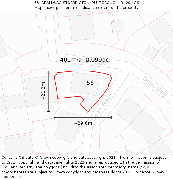 56, DEAN WAY, STORRINGTON, PULBOROUGH, RH20 4QS: Plot and title map