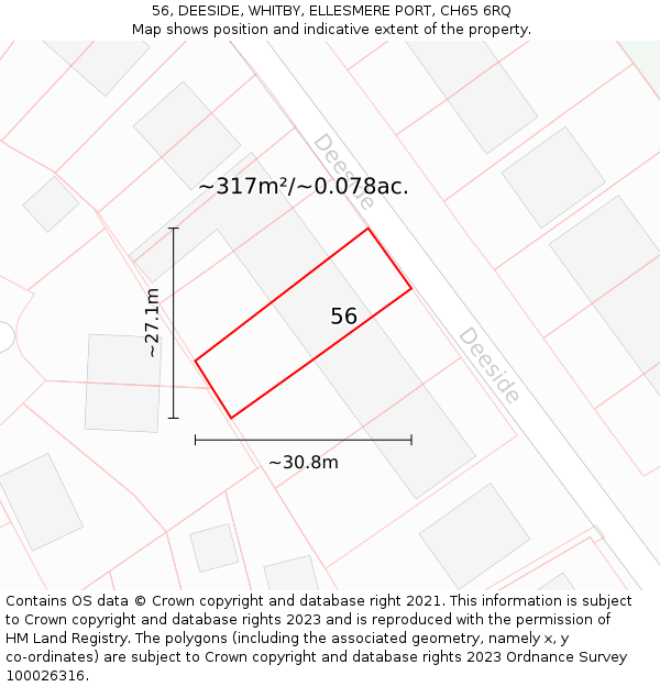 56, DEESIDE, WHITBY, ELLESMERE PORT, CH65 6RQ: Plot and title map