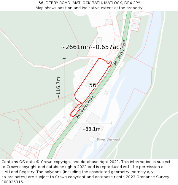 56, DERBY ROAD, MATLOCK BATH, MATLOCK, DE4 3PY: Plot and title map