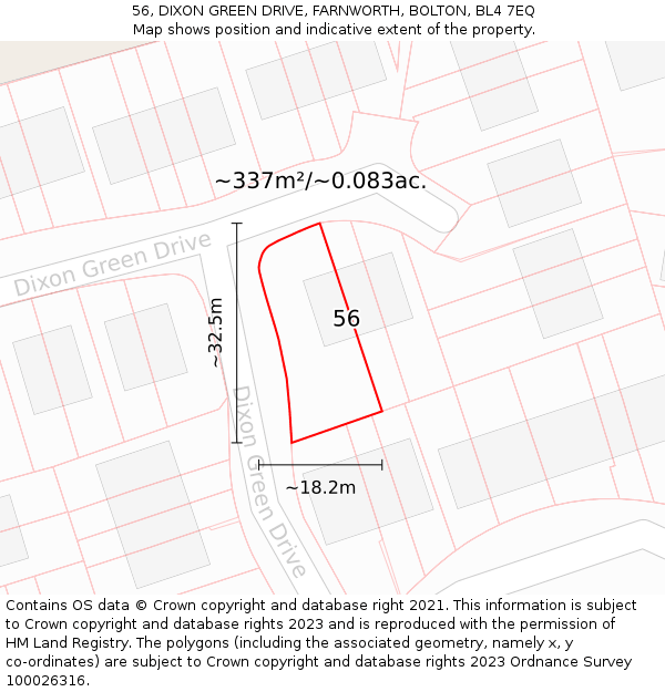 56, DIXON GREEN DRIVE, FARNWORTH, BOLTON, BL4 7EQ: Plot and title map