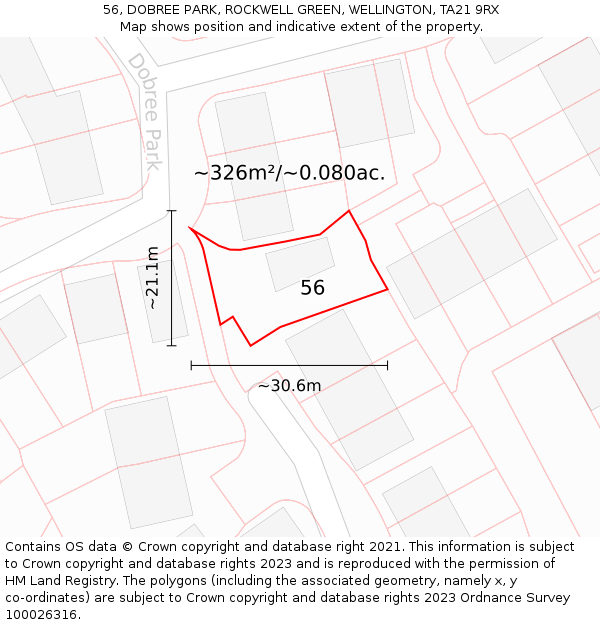 56, DOBREE PARK, ROCKWELL GREEN, WELLINGTON, TA21 9RX: Plot and title map