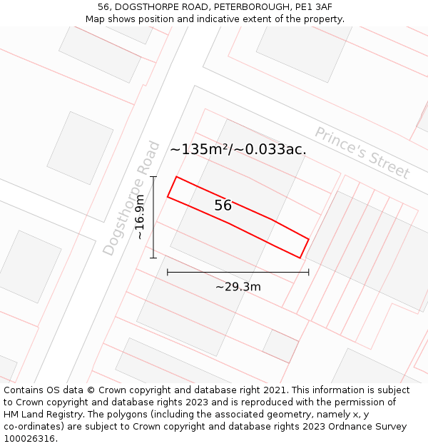 56, DOGSTHORPE ROAD, PETERBOROUGH, PE1 3AF: Plot and title map