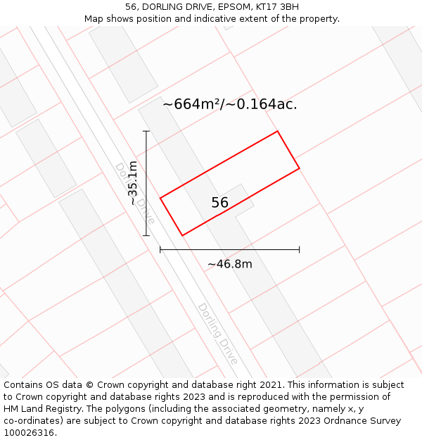 56, DORLING DRIVE, EPSOM, KT17 3BH: Plot and title map