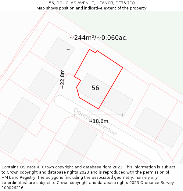 56, DOUGLAS AVENUE, HEANOR, DE75 7FQ: Plot and title map