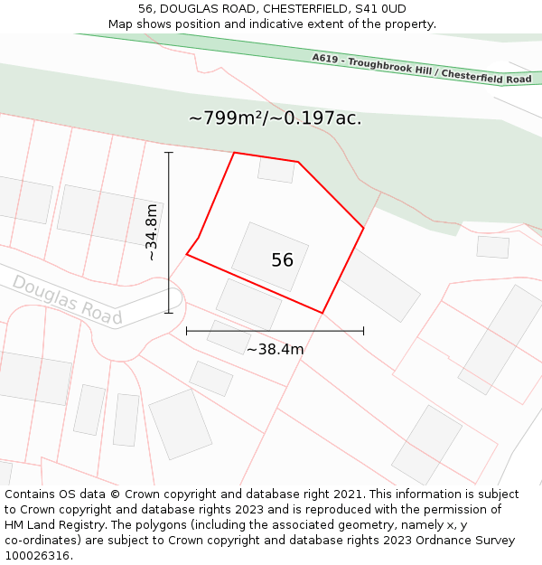 56, DOUGLAS ROAD, CHESTERFIELD, S41 0UD: Plot and title map