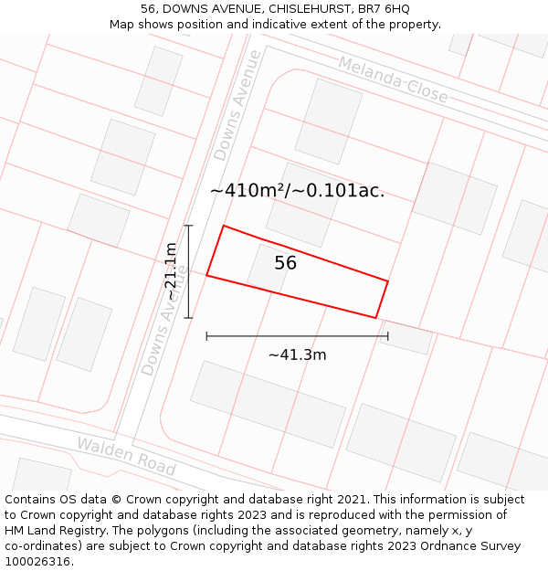 56, DOWNS AVENUE, CHISLEHURST, BR7 6HQ: Plot and title map