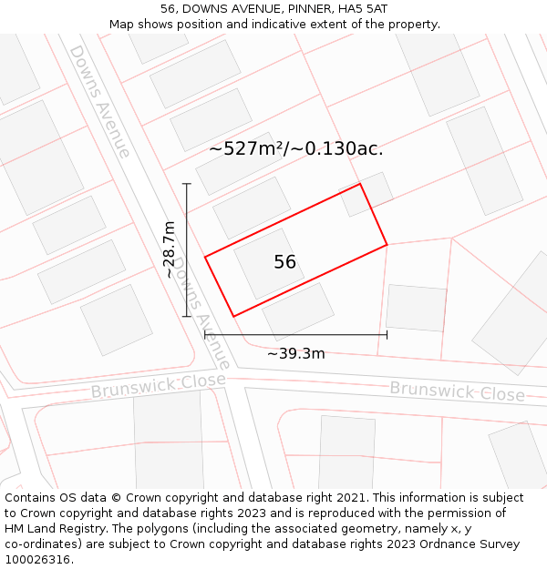 56, DOWNS AVENUE, PINNER, HA5 5AT: Plot and title map