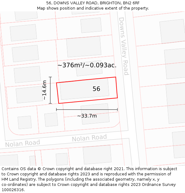 56, DOWNS VALLEY ROAD, BRIGHTON, BN2 6RF: Plot and title map