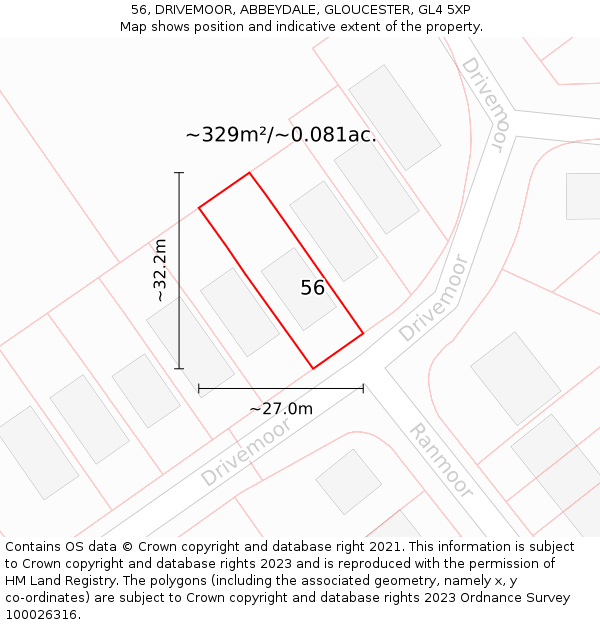 56, DRIVEMOOR, ABBEYDALE, GLOUCESTER, GL4 5XP: Plot and title map