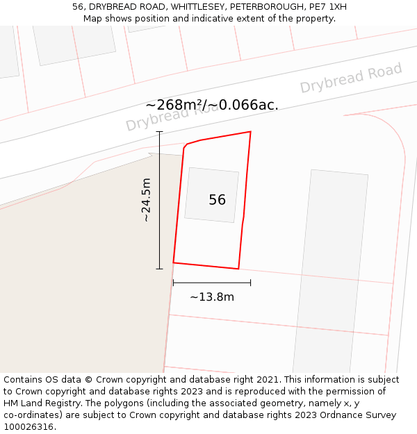 56, DRYBREAD ROAD, WHITTLESEY, PETERBOROUGH, PE7 1XH: Plot and title map