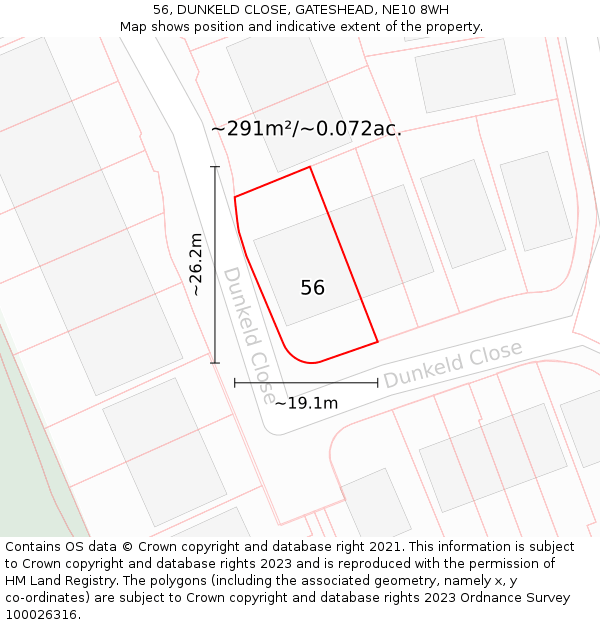 56, DUNKELD CLOSE, GATESHEAD, NE10 8WH: Plot and title map