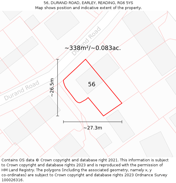 56, DURAND ROAD, EARLEY, READING, RG6 5YS: Plot and title map