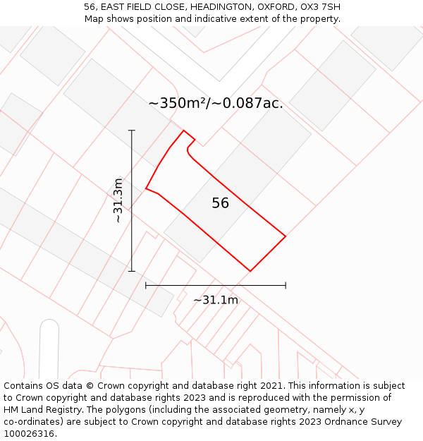 56, EAST FIELD CLOSE, HEADINGTON, OXFORD, OX3 7SH: Plot and title map