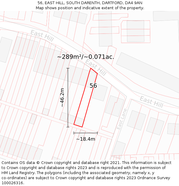 56, EAST HILL, SOUTH DARENTH, DARTFORD, DA4 9AN: Plot and title map