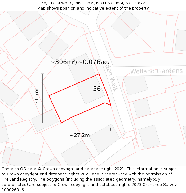 56, EDEN WALK, BINGHAM, NOTTINGHAM, NG13 8YZ: Plot and title map