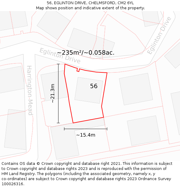 56, EGLINTON DRIVE, CHELMSFORD, CM2 6YL: Plot and title map