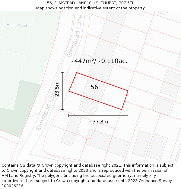 56, ELMSTEAD LANE, CHISLEHURST, BR7 5EL: Plot and title map