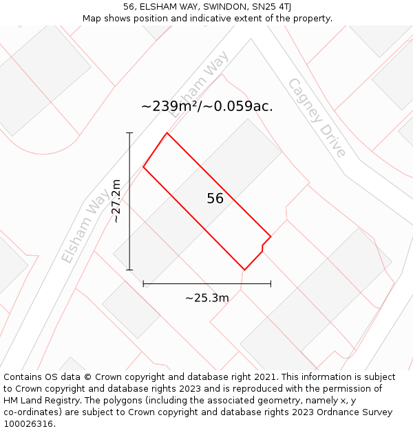 56, ELSHAM WAY, SWINDON, SN25 4TJ: Plot and title map