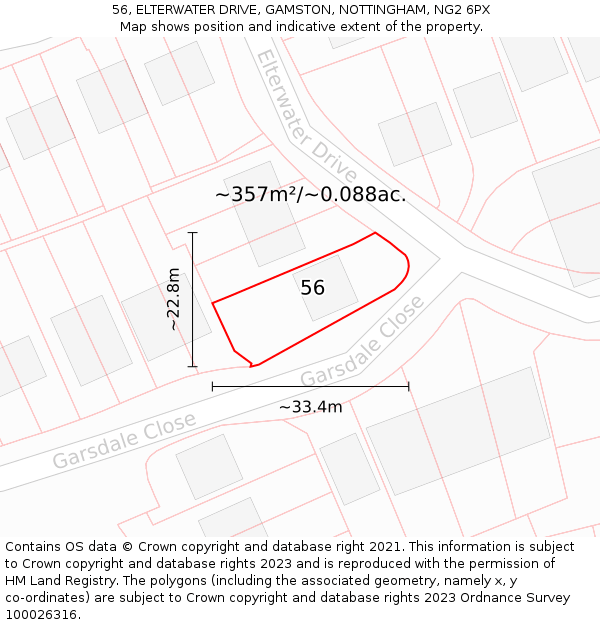 56, ELTERWATER DRIVE, GAMSTON, NOTTINGHAM, NG2 6PX: Plot and title map