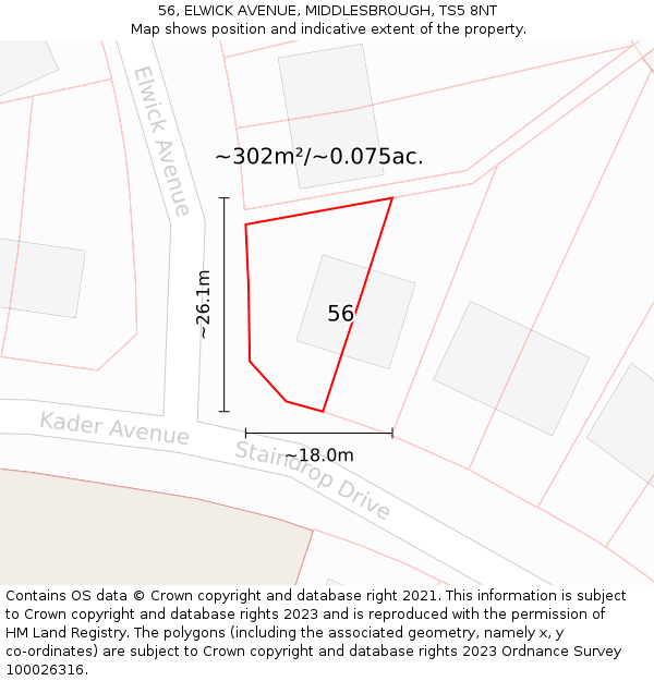 56, ELWICK AVENUE, MIDDLESBROUGH, TS5 8NT: Plot and title map