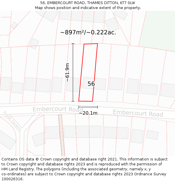 56, EMBERCOURT ROAD, THAMES DITTON, KT7 0LW: Plot and title map