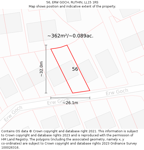 56, ERW GOCH, RUTHIN, LL15 1RS: Plot and title map