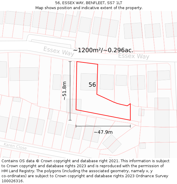 56, ESSEX WAY, BENFLEET, SS7 1LT: Plot and title map