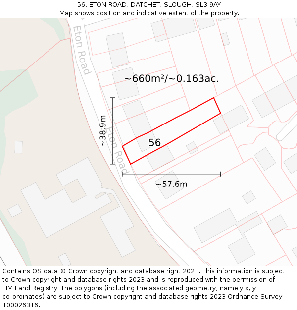 56, ETON ROAD, DATCHET, SLOUGH, SL3 9AY: Plot and title map