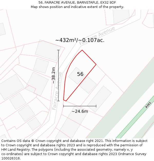 56, FAIRACRE AVENUE, BARNSTAPLE, EX32 9DF: Plot and title map