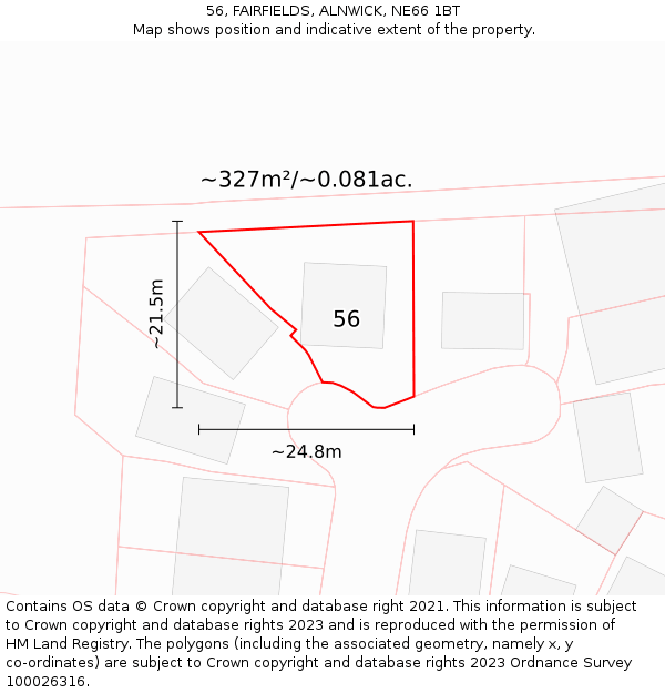 56, FAIRFIELDS, ALNWICK, NE66 1BT: Plot and title map