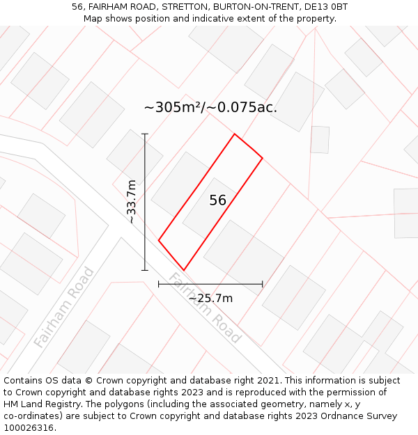 56, FAIRHAM ROAD, STRETTON, BURTON-ON-TRENT, DE13 0BT: Plot and title map