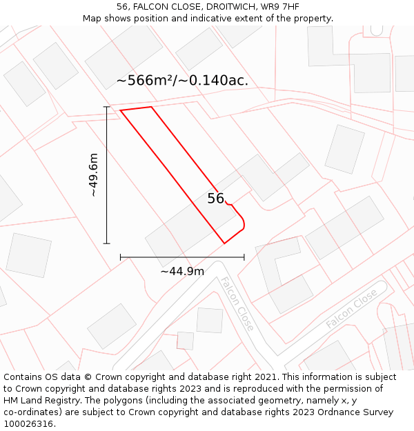 56, FALCON CLOSE, DROITWICH, WR9 7HF: Plot and title map