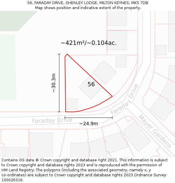 56, FARADAY DRIVE, SHENLEY LODGE, MILTON KEYNES, MK5 7DB: Plot and title map
