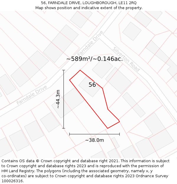 56, FARNDALE DRIVE, LOUGHBOROUGH, LE11 2RQ: Plot and title map