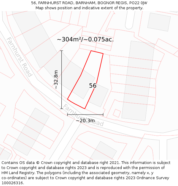 56, FARNHURST ROAD, BARNHAM, BOGNOR REGIS, PO22 0JW: Plot and title map