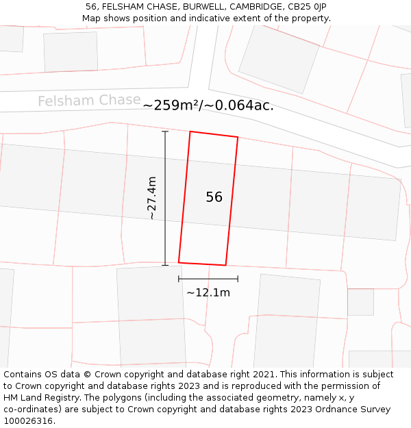 56, FELSHAM CHASE, BURWELL, CAMBRIDGE, CB25 0JP: Plot and title map