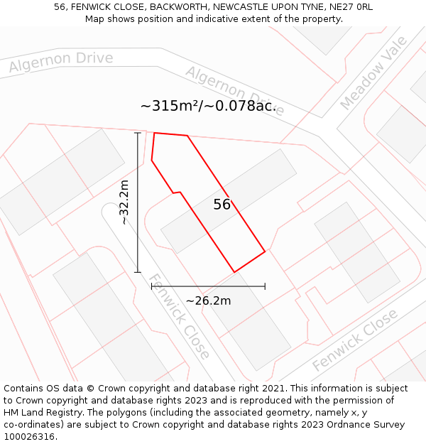 56, FENWICK CLOSE, BACKWORTH, NEWCASTLE UPON TYNE, NE27 0RL: Plot and title map