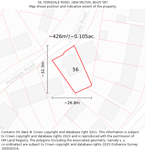 56, FERNDALE ROAD, NEW MILTON, BH25 5EY: Plot and title map