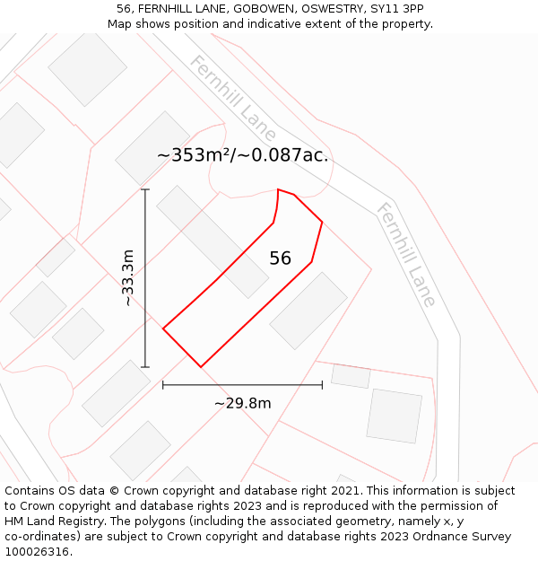 56, FERNHILL LANE, GOBOWEN, OSWESTRY, SY11 3PP: Plot and title map