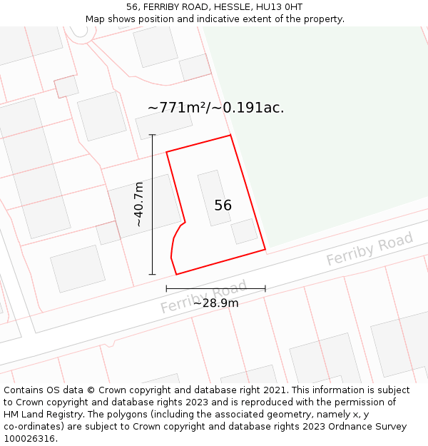 56, FERRIBY ROAD, HESSLE, HU13 0HT: Plot and title map