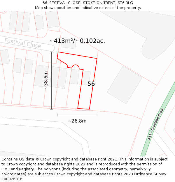 56, FESTIVAL CLOSE, STOKE-ON-TRENT, ST6 3LG: Plot and title map